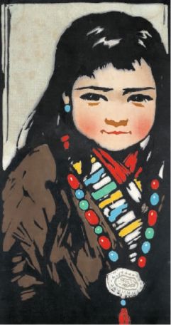  藏族女孩(木刻版画) 李焕民